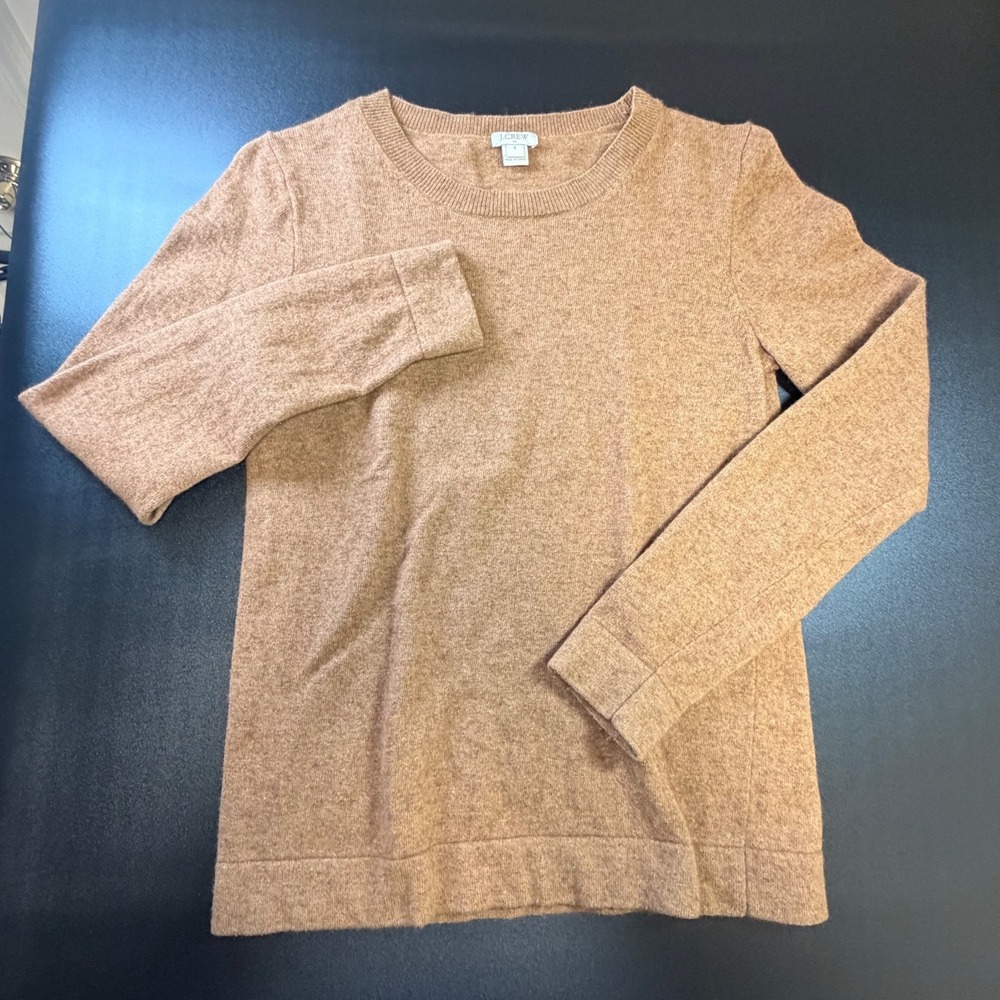 J.Crew Womens Small Camel Brown Heathered Crewneck Long Sleeve Knit‎ Sweater K3